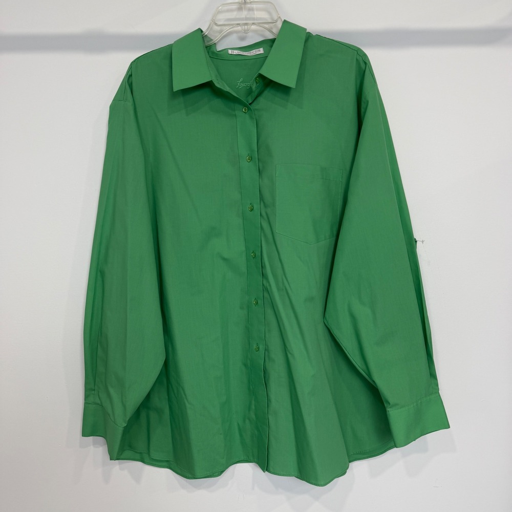 Foxcroft Womens 22W Green Wrinkle Free Button Down Shirt Long Sleeve Blouse